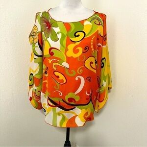 Anthropologie VENESSA XL Abstract Colorful Paisley Cut Shoulder Bell Sleeve EUC